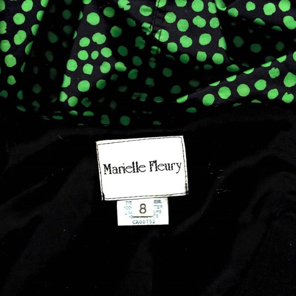 Vintage Womens Raincoat by Marielle Fleury Black Lime Green Polka Dots Size 8 M - Picture 2 of 6